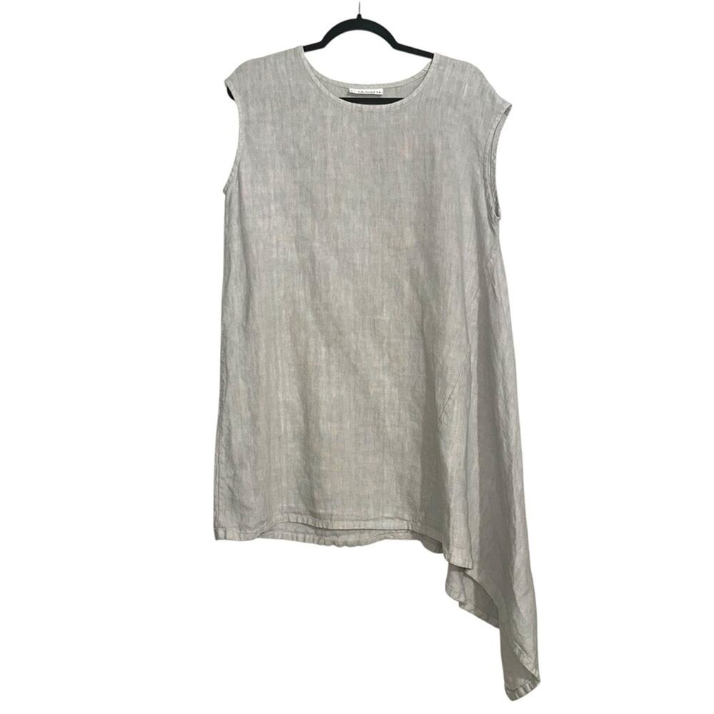 bryn Walker Linen Asymmetrical Hem Sleeveless Light Gray Tunic Top LARGE